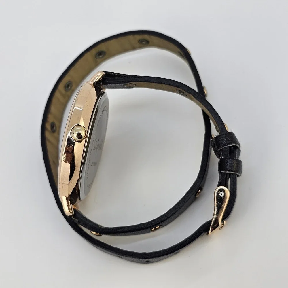 Aeropostale Double Wrap Analog Women's Watch 40MM Black Leather Band New Battery